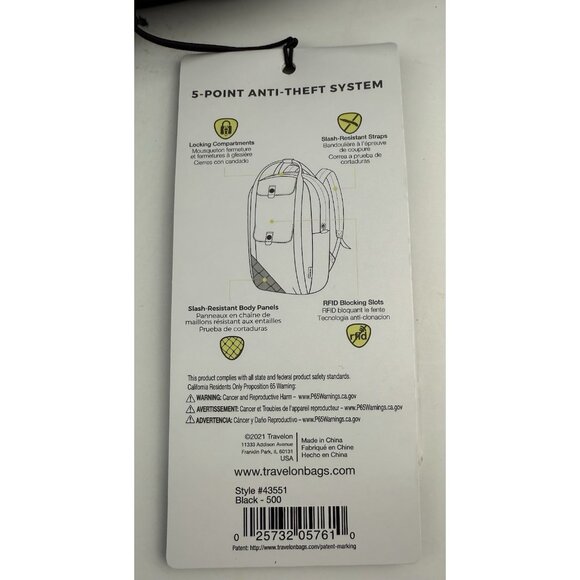 TRAVELON Origin Anti-Theft‎ Daypack Backpack Sustainable RFID Blocking Black - Picture 15 of 15